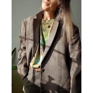 Vintage Houndstooth Wool Blazer, Dark Academia, Size 42